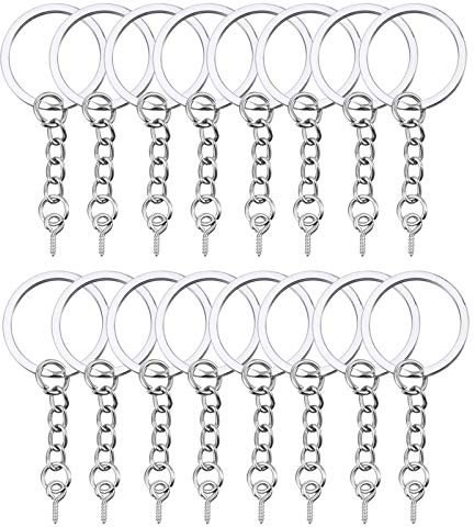 HAUTOCO 100 Stück Schlüsselanhänger, Schlüsselanhänger Set (25mm Schlüsselringe mit Kette und Schrauböse Pins) für Schlüsselanhänger Basteln Schlüssel Zubehör DIY, Silber