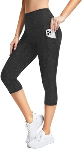 SIMIYA Womens Sports Leggings High Waist Cropped Leggings with Pockets 3/4 Length Capris Pants Sports Gym Workout Running Yoga Pants (Capris-Grey,XS)