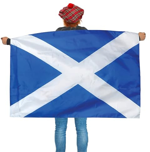 Vuxna SCOTLAND tillbehör – bärbar skotsk flagga cape + tartan tam o'shantter hatt med fäst hår – herr dam st andrew's day skotsk sport support fantast klänning tillbehör set