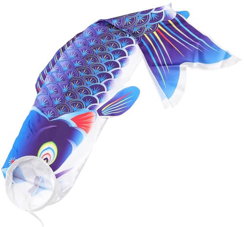 Manche À Air Carpe Poissons D or Vent Streamer Poisson Cerf- Volant Drapeau Koinobori Suspendus Décor pour Dragon Boat Festival Jardin Sushi Bar Izakaya Bleu 1M
