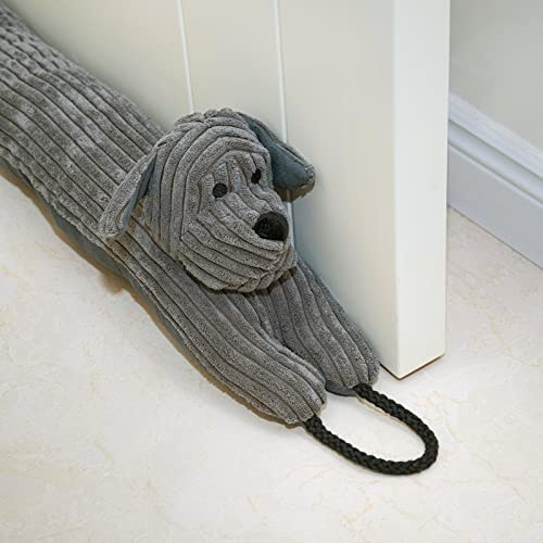 Marwood Boudin de Porte décoratif sous Porte - 91 cm - pour Porte et fenêtre - Motif Animal lesté - Bloque Le Bruit du Bas de la Porte avec Boucles de Suspension - Chien Gris - 91,4 cm