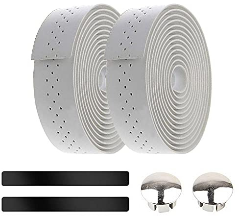ETOPARS 2 Piezas Blanco Cinta de Manillar de Bicicleta PU Cuero Carretera Ciclismo Cinta Manillar Antideslizante Bandas Respirable Comodidad Cinta con Tapón Extremo