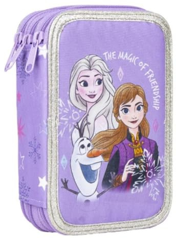 Federmappe Frozen - Mäppchen mit Zubehör - Mit Reißverschluss - 12,5 x 6,5 x 18,5 cm - Federmäppchen mit Drei Fächern - Original Produkt in Spanien Designed