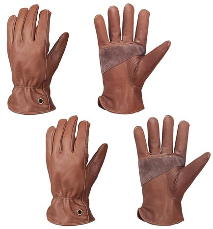 NBLEAGLO Gants de travail rétro en cuir pour la construction, la cour, le jardinage, avec paume renforcée pour homme et femme (Marron-2 paires, L)