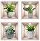 stickers muraux cuisine, 4pcs réaliste vert plante en pot imperméable mur art stickers 3D vinyle amovible stickers muraux salon chambre salle de bains cuisine décoration de bureau