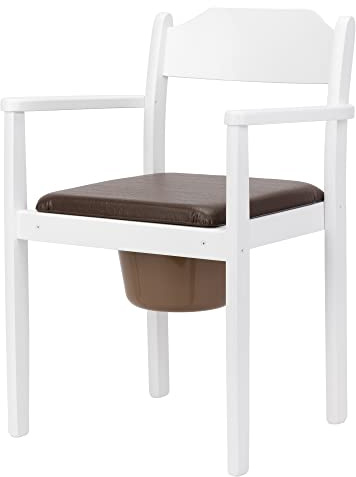 Perla Hygienischer Toilettenstuhl, Nachtstuhl, Holz, herausnehmbarer Eimer mit Deckel, Stuhltoilette fur Erwachsene aus massivem Buchenholz, zertifizierte Toilettenhilfe fur senioren (Weiß)