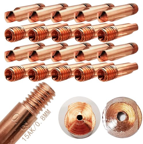 Puntas Contacto Soldadura, Dujelixa 20 Piezas Boquilla de Potencia 15AK 0,8 mm, Boquilla M6 Mig, Boquilla de Soldadura de Gas para 15AK MIG/MAG Accesorios de Pistola de Soldadura Piezas de Desgaste