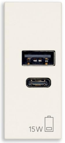 Vimar 30292.AC15B Línea Alimentador USB 15W 3A 5V para dispositivos electrónicos, salidas USB A y USB C