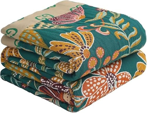 HOORDRY Couvre-lit de style bohème en 100 % coton pour lit et canapé, matelassé, 150 x 200 cm, motif géométrique et floral multicolore, idée cadeau pour différentes occasions, facile d'entretien