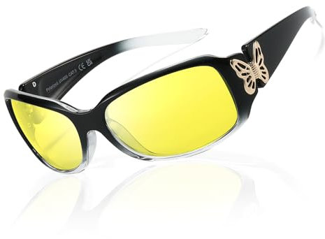 TJUTR Nachtfahrbrille für Damen Umwickeln Antiblendung Polarisierte Nachtsichtbrille Gelbe Linse