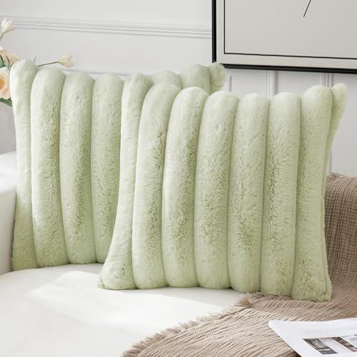 MIULEE 2er Set Plüsch Kissenbezüge Kunstpelz Dekorative Kissenhüllen Modern Sofakissen Boho Couchkissen für Wohnzimmer Sofa Schlafzimmer 40x40 Grün