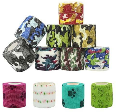 12 Stück Selbstklebende Bandage,Selbstklebender Verband für Haustier,Elastische Hundebandage 4,5cm*5m per Rollen,Hund Vet Verband Elastische,Klebeverband Selbstklebend,Vliesstoff Haftbandage