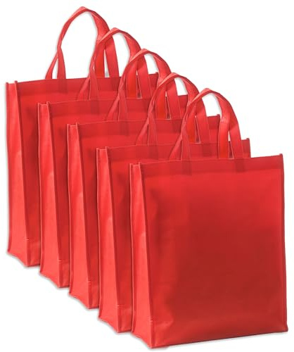 IPEA Shopper Rosse in TNT per Spesa, Shopping e Natale - 5 Pezzi - Misure 42 x 37 cm - Tote Bag in Tessuto non Tessuto Riutilizzabili per Acquisti e Tempo Libero - Borse - Cotone Sintetico - Rosso