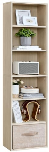 VASAGLE Libreria, Scaffale Libreria a 6 Ripiani, Scaffale Portaoggetti Aperto, 24 x 40 x 178,5 cm, per Soggiorno Studio Sala da Pranzo, Beige Naturale LBC167L01
