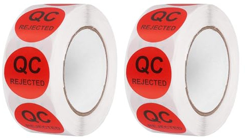 QUARKZMAN 2 Rollos de 1000 Etiquetas Rechazadas de Control de Calidad, 1 Pulgada Redonda Pegatinas de Control de Calidad de Inventario para La Organización de Gestión de Almacenes, Rojo