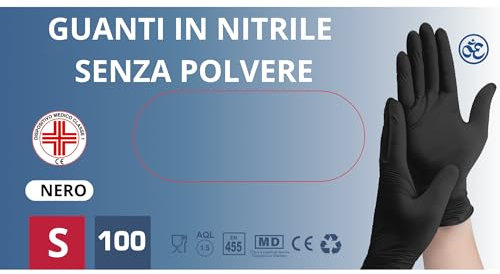 Stone and Stone - Medical Guanti in Nitrile Neri Senza Polvere monouso Resistenti Ipoallergenici Senza Lattice | Uso Professionale Alimentare Medic Alimentare Tatuatori Chef | S M L XL (100)
