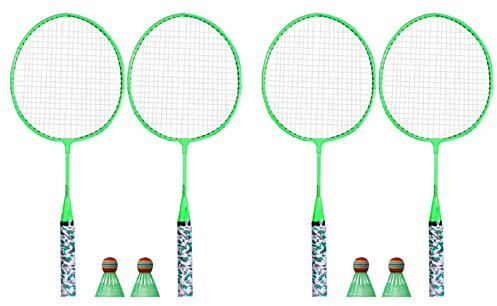 Reinscer 4X Badminton Schläger für Kinder,Federbälle Schläger Sports Set mit 4 Bällen für Kinder Spieler Drinnen Draussen Sport Grün
