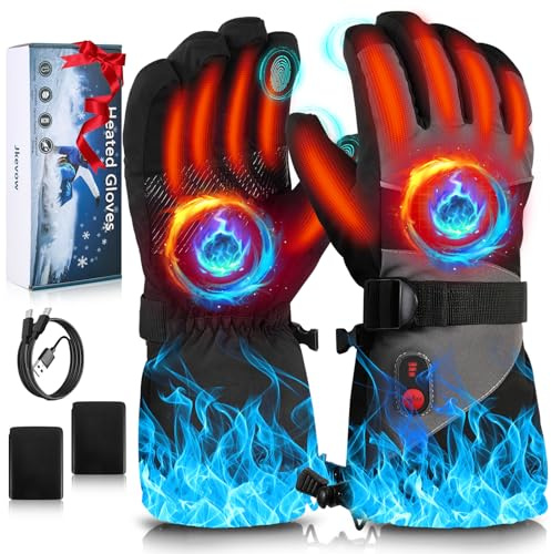 Gants Chauffants pour Homme et Homme,Jkevow Gant Chauffant Moto avec Batterie Rechargeable de 5000 mAh,3 Niveaux de réglage de la température pour Cyclisme, pêche, Ski, randonnée