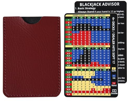 Thick Stainless Steel Basic Strategy Blackjack Card, Metal Blackjack Basic Strategy Card Casino Legal Allowed at Casino Blackjack Table Sets 4+ Decks Hit Soft 17 with Leather Sleeve (1 PCS)