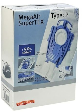 4 Stück Staubsaugerbeutel Typ P kompatibel mit Bosch Megaair Super Tex und Siemens BBZ41FP, BBZ123FP, VZ41AFP und Motorschutz Micro Hygienefilter -