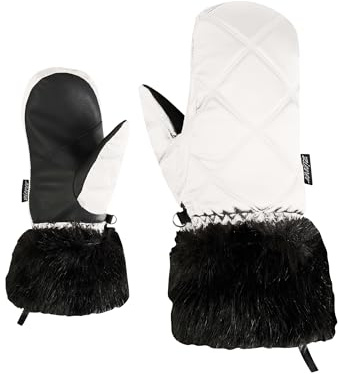 Ziener LILIONE-Z - Manoplas de esquí para niña/Deportes de Invierno | Puños de Piel sintética, Resistente al Viento, Impermeable, Color Blanco, 6