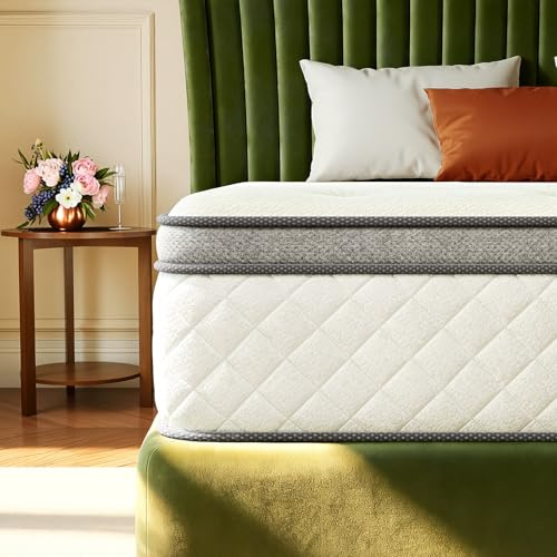 Queen Mattress,12 Inch Queen Size Mattresses in a Box,Memory Foam Hybrid Mattress,Individual Pocket Spring for Motion Isolation,Silent Sleep,Lumbar Support,Pressure Relief,Medium Firm,Fiberglass Free