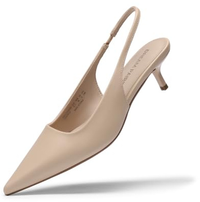 DREAM PAIRS Women's Pumps Kitten Slingback Low Closed Heels,Nude,8.5