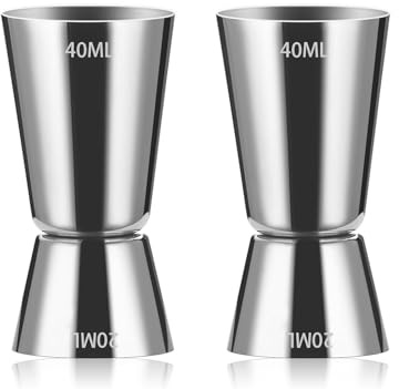 2 Pezzi Misurino Doppio per Cocktail in Acciaio Inox, Professionale Acciaio Inossidabile 20 ml/40 ml, Acciaio Inossidabile Cocktail Jigger, Bilancia Incorporata, Misurino per Barista(Argento)