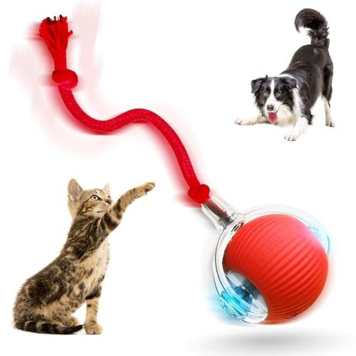 HOIDOKLY 2026 Nuevo Juguetes Interactivos para Perros y Gatos, Pelotas, Balón Rodante Inteligente Automático de 360°, Pelota Rodante, Juguete Perseguidor Duradero de Movimiento Rápido (Rojo)