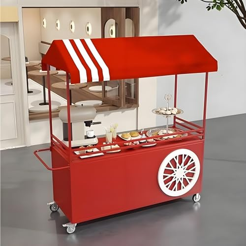 Carrito de alimentos móvil con toldo, carrito de exhibición portátil para mercado de agricultores y venta callejera