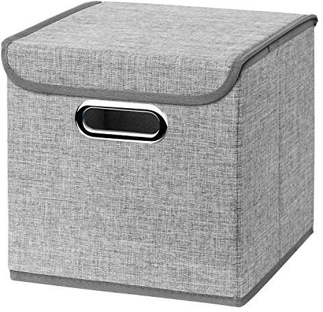 Stick&Shine 1x Aufbewahrungs Korb Hellgrau Faltbox 25 x 25 x 25 cm Regalkorb faltbar, mit Deckel