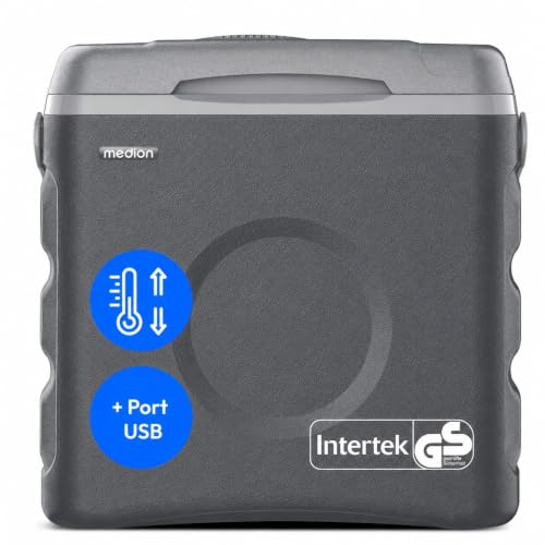MEDION Nevera Portátil Termoeléctrica 35 L Capacidad Bruta Función Refrigeración y Calentamiento Alimentación 12V Toma de Coche 230V USB 5V para Coche Barco y Camping, MD370030 Gris Clase Energética E