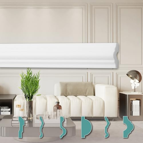 HEXIMO Wandleisten modern XPS Styropor weiß, 2 Meter Stuckleisten Styroporleisten Stuckverzierung Friesleisten Stuck Zierleisten (50 Meter Wandleisten FG2)