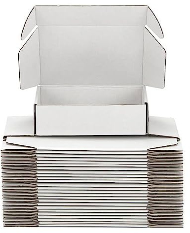 DUZCLI Small Shipping Boxes 8x6x3 Inch (25 Pack) - Sturdy White Corrugated Cardboard Boxes for Small Business, Ecommerce, Mailing & Packaging | Recyclable Gift & Storage Boxes