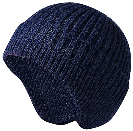 JFAN Cappello Lavorato A Maglia da Uomo Donna Autunno Inverno Tinta Unita Proteggi Le Orecchie Cappello da Sci Moda Caldo Cappello in Pelle di Melone Marine Taglia Unica