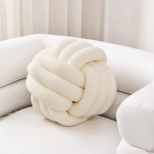 Sioloc Cuscini a sfera a nodo morbido, cuscino rotondo del cuscino della decorazione domestica, cuscino annodato fatto a mano in peluche rotondo (10.6 pollici, avorio)