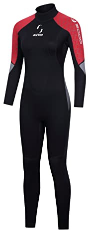 ZCCO Wetsuits Women's 3mm Premium Neoprene Full Sleeve Dive Skin for Spearfishing,Snorkeling, Surfing,Canoeing,Scuba Diving Wet Suits(Women's Red,XL)