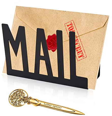 Brief Sortierer Metall, Briefhalter Tischplatte Mail Veranstalter Briefständer Dokumenten Ständer mit Brieföffner Organizer für Büro Schule Rechnungen Dokumente