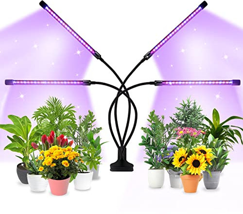 Lampada per Piante, 80LEDs Lampada da Coltivazione per Piante Indoor, 4 Testa Grow Light Full Spectrum, 3 Modalità Lampada Piante con 3/9/12H Timer e 9 Livelli di Luminosità per Semina, Crescita