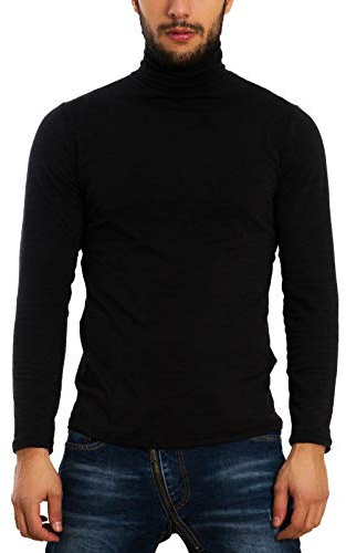 Suéter de Cuello Alto para Hombre LO-A6957, Jersey de Invierno con Forro Polar, Corte Slim para Actividades al Aire Libre [3XL, Negro]