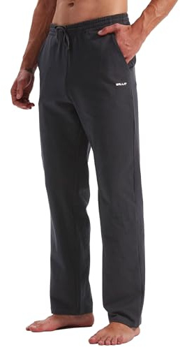 WILLIT Pantalones de chándal para hombre, de algodón, pantalones de yoga, pantalones de chándal abiertos, pantalones deportivos atléticos, lounge para hombre, con bolsillos, gris, L