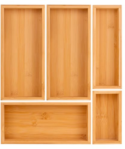 Teicui bamboo drawer organizer Set,expandable drawer dividers,wooden storage organizers,drawer organizers for kitchen, bathroom,flatware,Tea Bag Organizer (1 X 5PCS Natural)