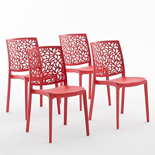 RATTATAN Anna - Chaises en résine renforcée de Fibre de Verre, empilables, Usage intérieur et extérieur (4, Rouge)