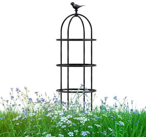 Rankhilfe Rankobelisk Metall Runden Rosensäule Top-Vogeldesign Kletterturm Gartenspalier 180x50cm 230x50cm 280x50cm 330x50cm Rankhilfe Kletterpflanzen (Color : Black, Size : H330x D50cm(10.8x1.6ft)