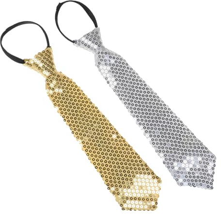 NiceYnn Lot de 2 Cravate Pré-nouée en Paillette pour Homme Doré/Argenté