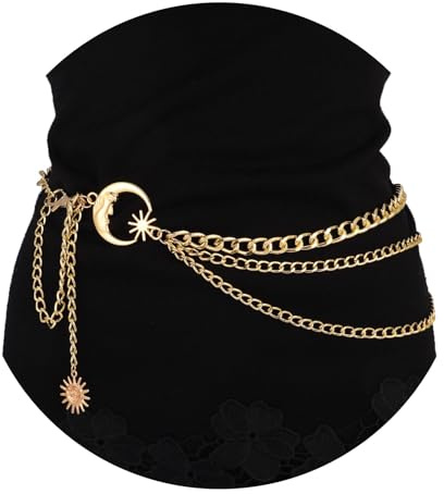 MILAKOO Cintura a Catena per Donne Plus Size Cintura in Vita Oro Catena in Lega Grossa per Jeans Ciondolo Sole Boho