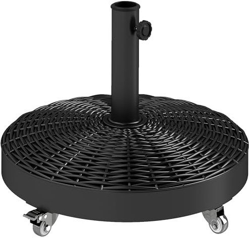 Outsunny Base para Sombrilla Redonda Soporte para Parasol con Ruedas Pie para Sombrilla con Relleno de Cemento Peso 25 kg para Jardín Terraza Negro