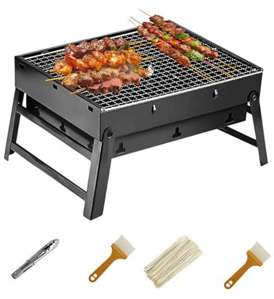 Barbecue portable d'extérieur pliable en acier inoxydable fumé pour pique-nique, jardin, terrasse, camping, randonnée
