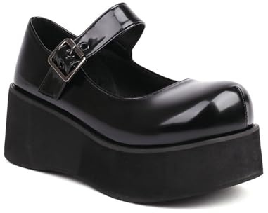 AORUIDA Chaussures Mary Jane pour Femmes PU Cuir Bout Rond Plateforme compensées Talons Hauts Escarpins Bride Cheville Lolita Princesse Chaussures Printemps Été,Noir,44 EU
