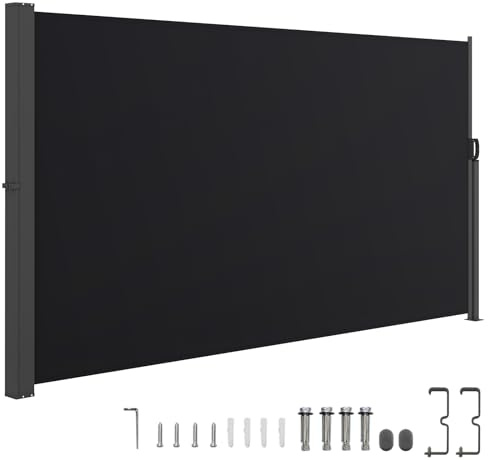 COSTWAY Seitenmarkise 160 x 300 cm, Garten Sichtschutz Ausziehbar aus Aluminium, Sonnenschutz Windschutz mit seitlichem Griff, Seitenrollo für Balkon, Pool, Terrasse